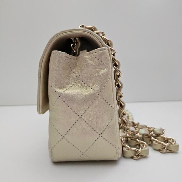 Chanel  Iridescent Lambskin Quilted Mini Rectangular Flap Champagne Gold - Picture 6 of 16